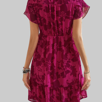 Floral Print V Neck Casual Dress