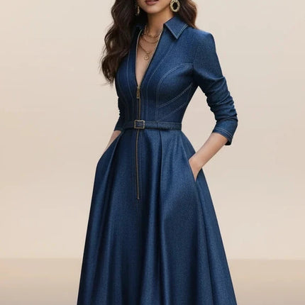 Pleated Jean Like Dress