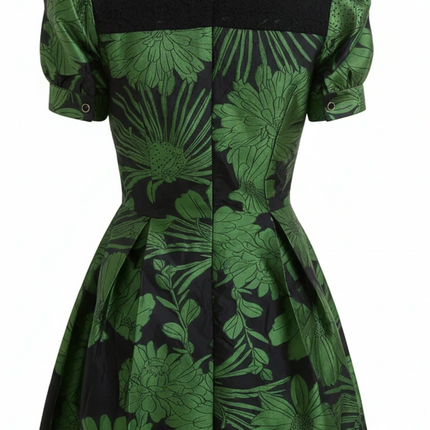 Floral Themed Green and Black Dress
