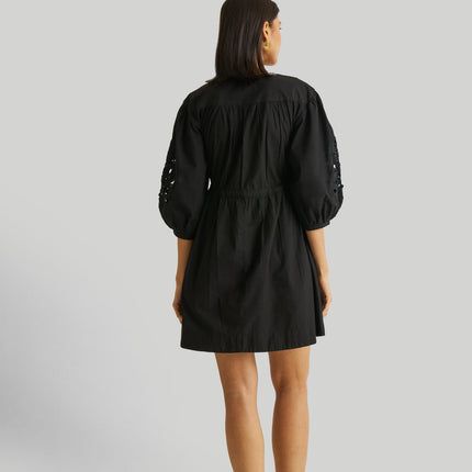 Shirt Dress with Balloon Sleeves in Black