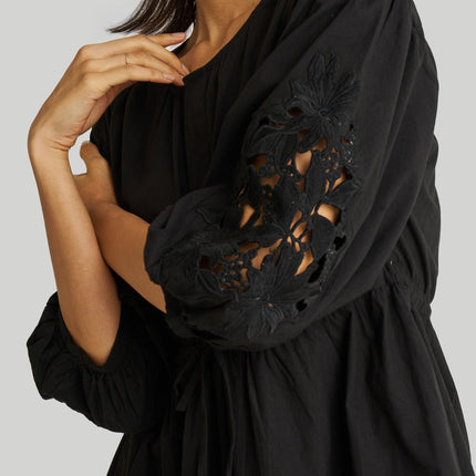 Shirt Dress with Balloon Sleeves in Black