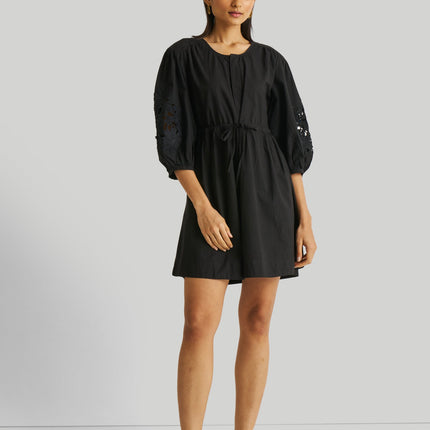 Shirt Dress with Balloon Sleeves in Black