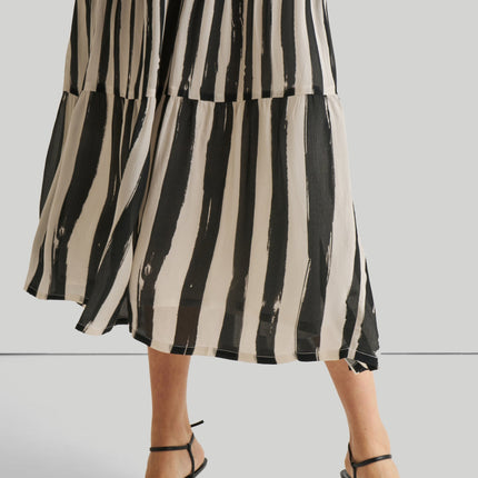 Strappy Tiered Maxi Dress in Black Stripes