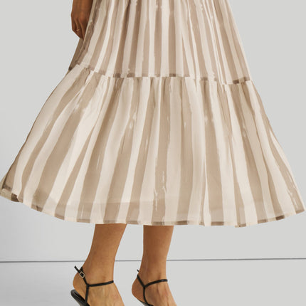 Strappy Tiered Maxi Dress in Beige Stripes