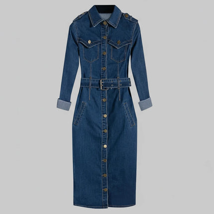 Sheath Blue Jean Belted Dress