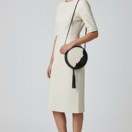 Circle Cowhide Black & White Crossbody