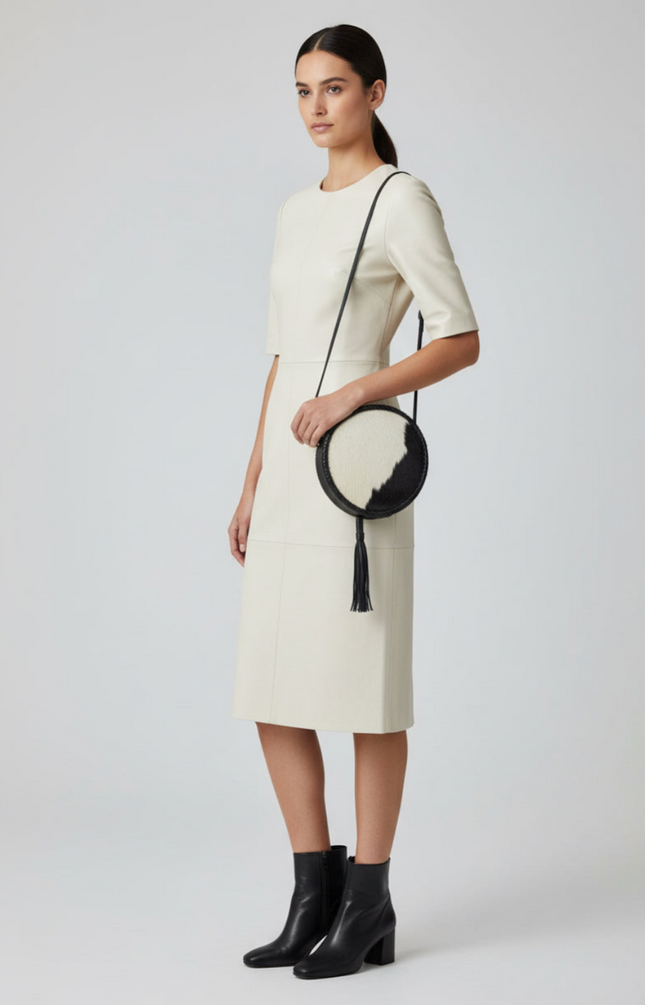 Circle Cowhide Black & White Crossbody
