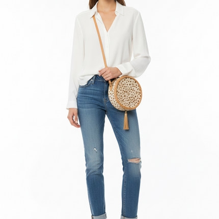 Circle Cowhide Tan Leopard Crossbody