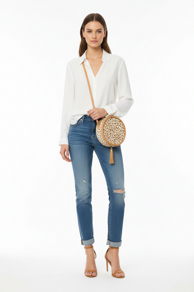 Circle Cowhide Tan Leopard Crossbody