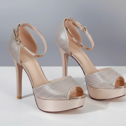 Bling Peep Toe Heels - Gold