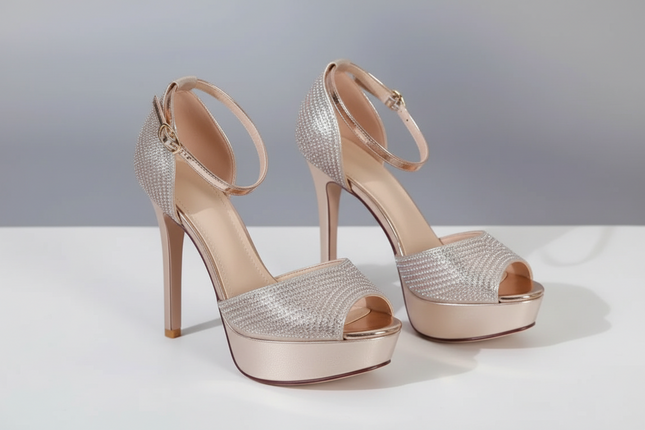Bling Peep Toe Heels - Gold