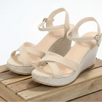 Uptown Wedge Sandals - Beige