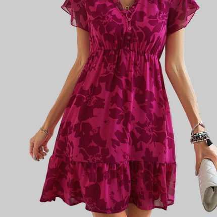Floral Print V Neck Casual Dress