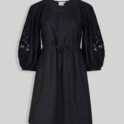 Shirt Dress with Balloon Sleeves in Black