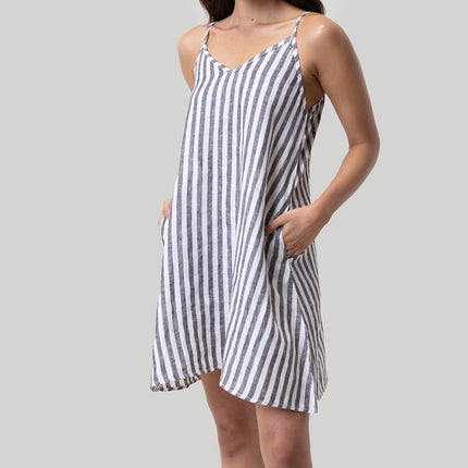 Short Tent Dress in Linen Stripes