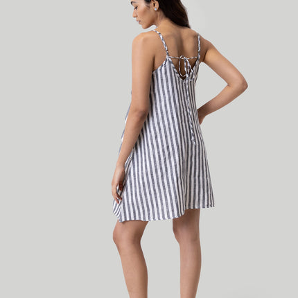 Short Tent Dress in Linen Stripes