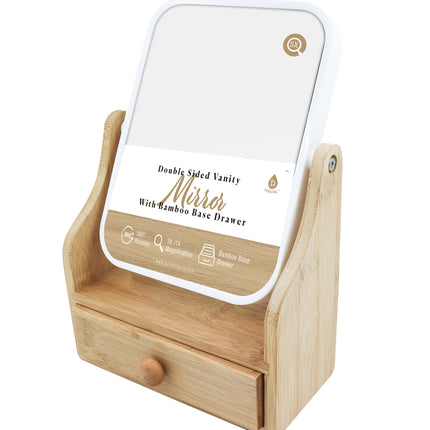 Dual-Sided Vanity Mirror with Bamboo Drawer Base