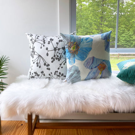 Himalayan Blue Poppies on Ecru Throw Pillow