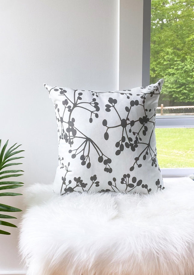 Grey Viburnum Berries on White Throw Pillow