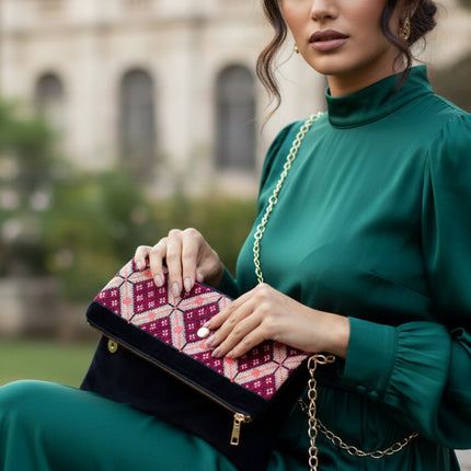 Velvet Tatreez Crossbody - Berry