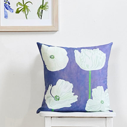 White Poppies On Violet Throw Pillow