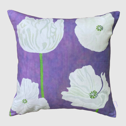 White Poppies On Violet Throw Pillow