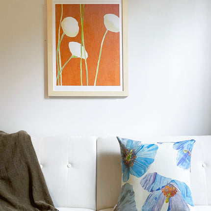 Himalayan Blue Poppies on Ecru Throw Pillow