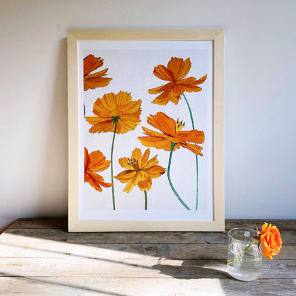 Orange Cosmos On Snow - Art