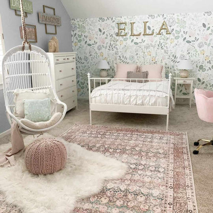 Rust Maligaya Distressed Washable Area Rug