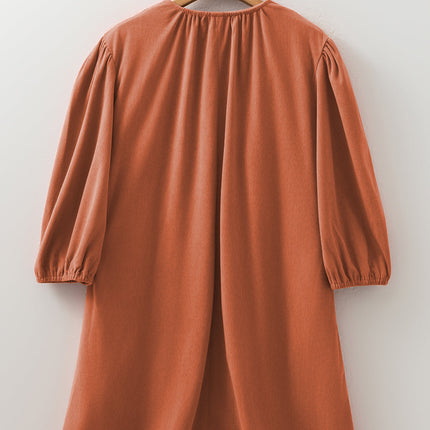 Alyssa Split Neck Scallop Pleated Corduroy Dress