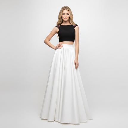 Off the Shoulder Two Piece Gown. - Black & White