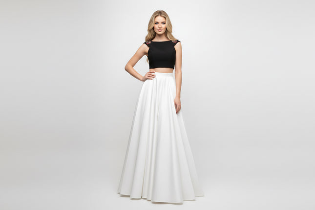 Off the Shoulder Two Piece Gown. - Black & White