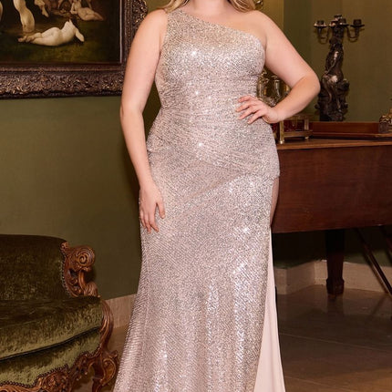 Dazzle One Shoulder Sequin Gown - Platinum
