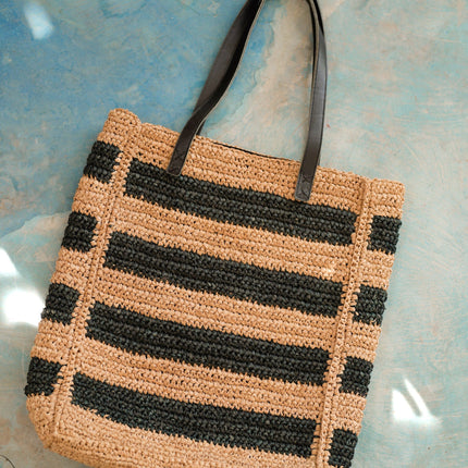 Alina All Over Striped Premium Raffia Tote