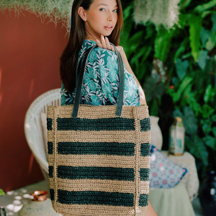 Alina All Over Striped Premium Raffia Tote