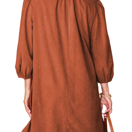 Alyssa Split Neck Scallop Pleated Corduroy Dress