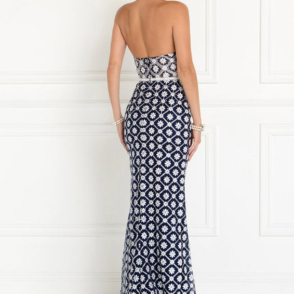 Tulle Halter Mermaid Long Dress with Jewels Embellished - Navy