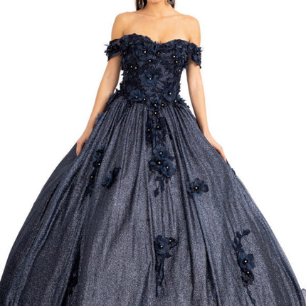 Navy Enchanted Bloom Jewel‑Dust Gown