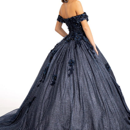 Navy Enchanted Bloom Jewel‑Dust Gown