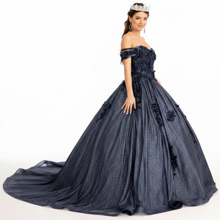 Navy Enchanted Bloom Jewel‑Dust Gown