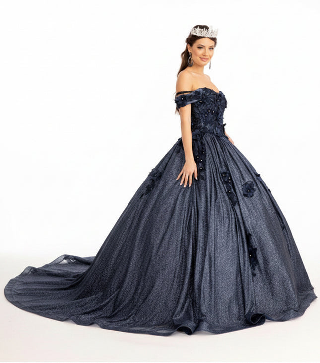 Navy Enchanted Bloom Jewel‑Dust Gown