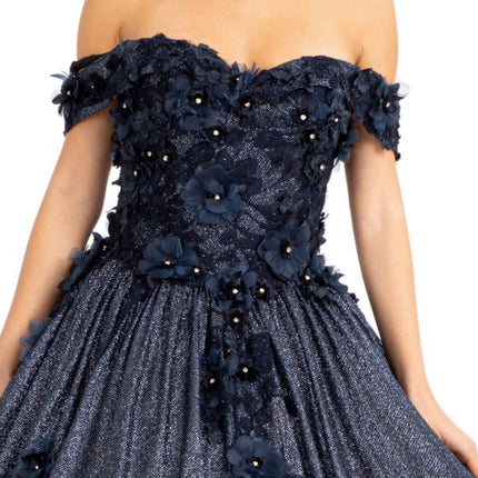 Navy Enchanted Bloom Jewel‑Dust Gown
