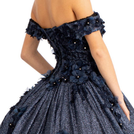 Navy Enchanted Bloom Jewel‑Dust Gown