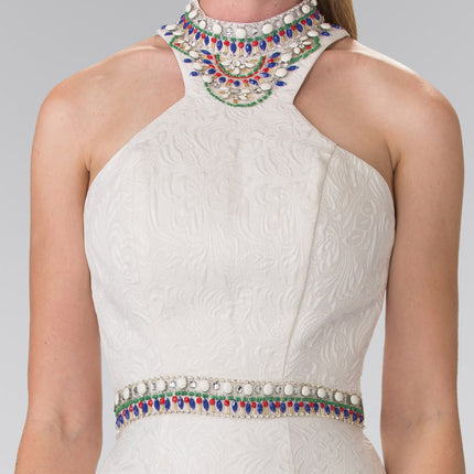 Floral Print Mermaid Dress with Jeweled Neck