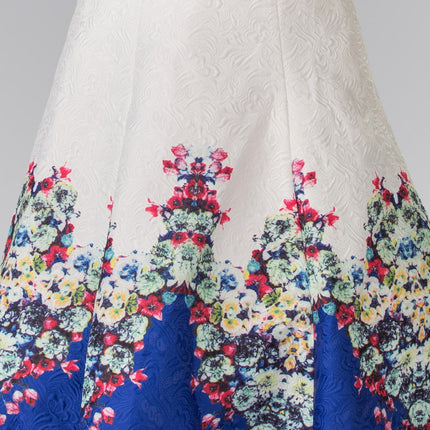 Floral Print Mermaid Dress with Jeweled Neck