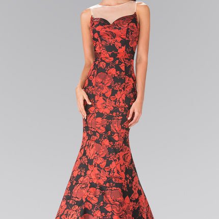 Illusion Sweethearted Flower Dress - Red