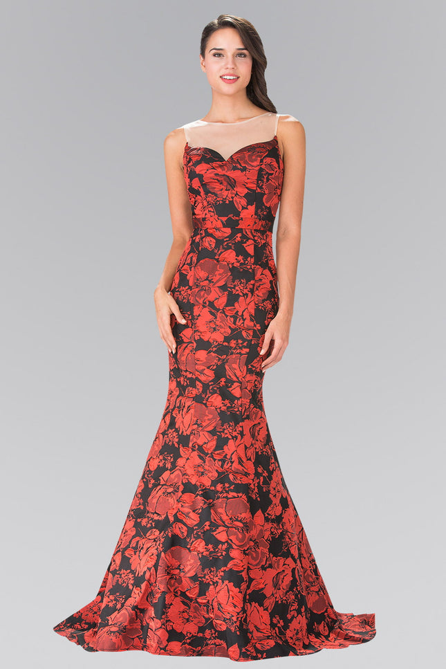 Illusion Sweethearted Flower Dress - Red