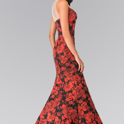 Illusion Sweethearted Flower Dress - Red
