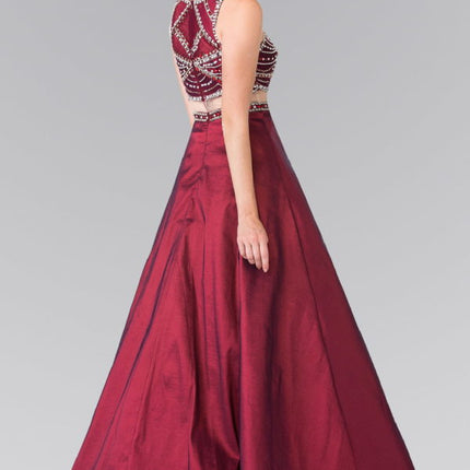 A-line Mock Two-Piece Beading Dress - Burgundy