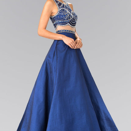 A-line Mock Two-Piece Beading Dress - Navy